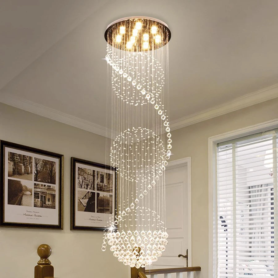 Luxury Grand Spiral Crystal Chandelier – K9 Rainfall Design for High Ceilings