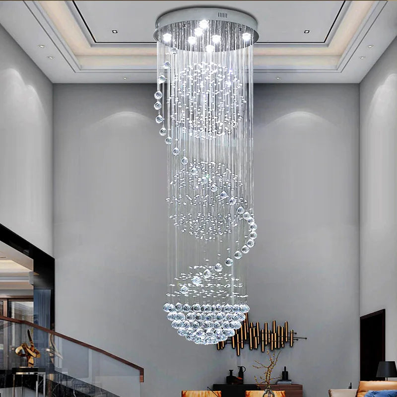 Luxury Grand Spiral Crystal Chandelier – K9 Rainfall Design for High Ceilings