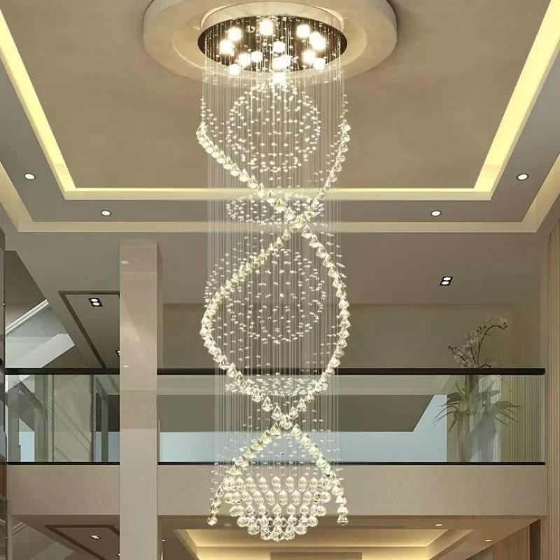 Luxury Grand Spiral Crystal Chandelier – K9 Rainfall Design for High Ceilings