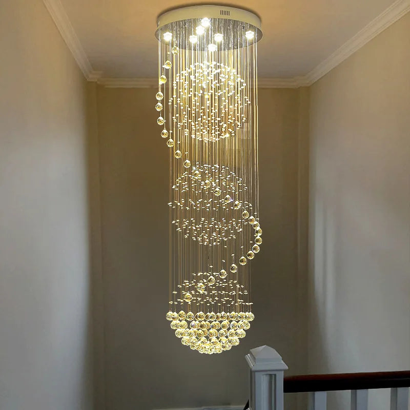 Luxury Grand Spiral Crystal Chandelier – K9 Rainfall Design for High Ceilings