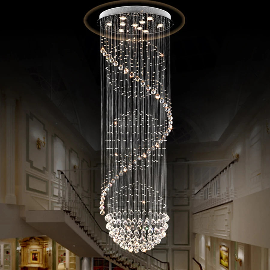Luxury Grand Spiral Crystal Chandelier – K9 Rainfall Design for High Ceilings