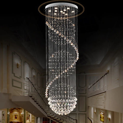 Luxury Grand Spiral Crystal Chandelier – K9 Rainfall Design for High Ceilings